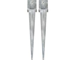 vidaXL - Grondpinnen - 2 - st - 14x14x91 - cm - gegalvaniseerd - staal - zilverkleurig