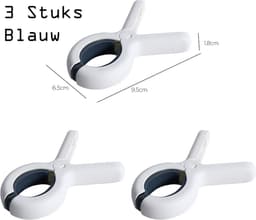 Klemmen 3 stuks - Wasknijpers - 3 stuks - Wit en blauw 100% kunststof en dus roestvrij | Laten geen afdrukken achter — thumbnail 5