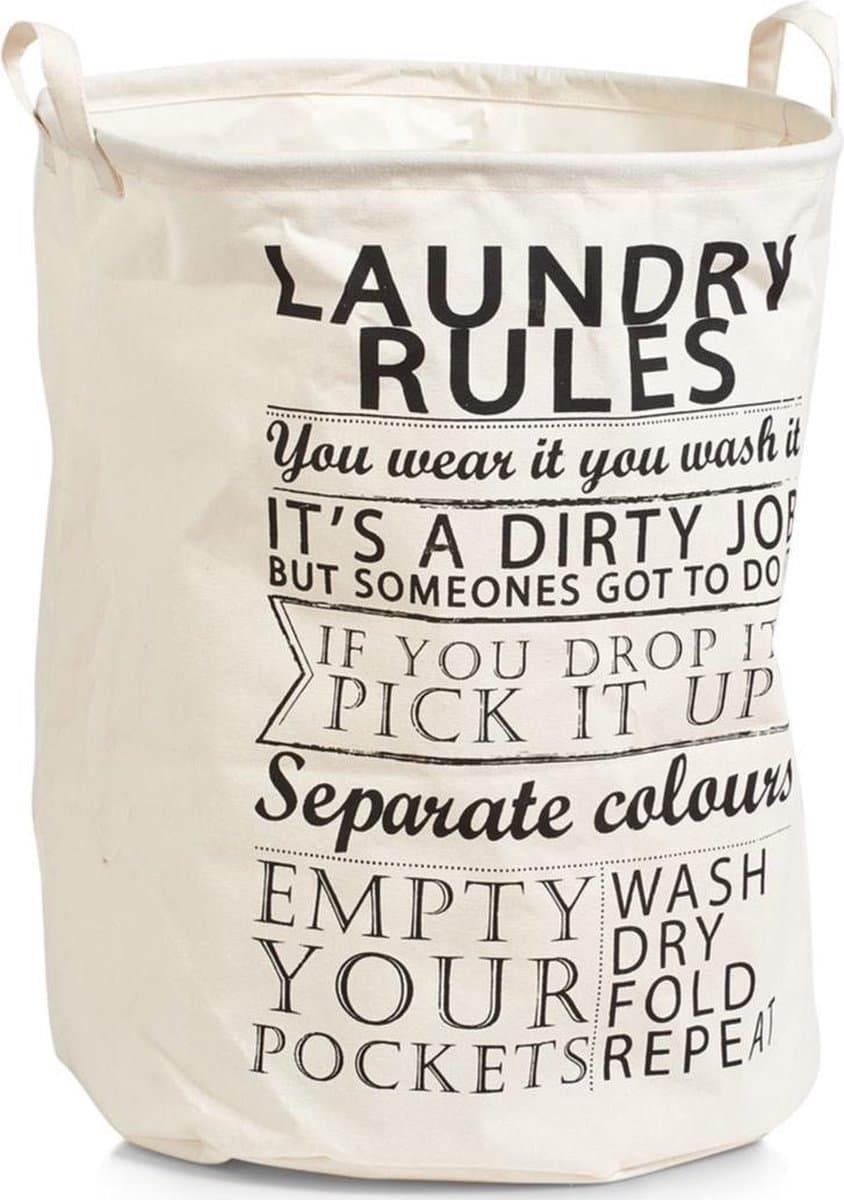 Zeller ronde wasmand met tekst - 69 l - creme — afbeelding 1