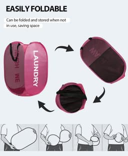 Wasmand opvouwbaar - 75L - Ademend polyester mesh - Met handvatten - Zwart — thumbnail 3