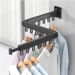 Inklapbaar en Uitklapbaar Ruimtebesparend Wasgoed Droogrek - Zwart - Multifunctionele Waslijn Met Muur Bevestiging - Met Haakjes Voor Klerenhangers - Aluminium - Hang U Was Naar Binnen of Naar Buiten - Kan Ook In Klerenkasten Worden Geïnstalleerd — thumbnail 3