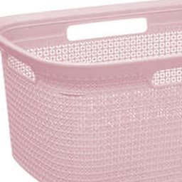 Wasmand van rotan gevlochten - lichtroze - kunststof - 45 liter - 59 x 41 x 27 cm — thumbnail 2