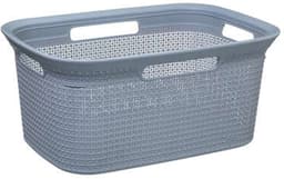 Wasmand van rotan gevlochten - 2x - grijs - kunststof - 45 liter - 59 x 41 x 27 cm — thumbnail 3
