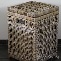 Wasmand - Vierkant - Met deksel - 40x40xH65 - Riet - Rotan — thumbnail 4