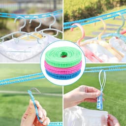3 stuks Waslijn - Waslijndraad - Drooglijnen - Wasdraad - 5M - Winddichte antislip waslijn - Campingaccessoires - Outdoor - Draagbaar Droogtouw voor outdoor, camping, reizen, hanger of thuisgebruik — thumbnail 2