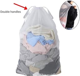 2 stuks waszakken van mesh met trekkoord en handvatten - 60×90cm waszakken van mesh - Duurzame tassen voor delicate kleding - Stevige waszakken van mesh - Geschikt voor wasmachines, reizen, kleding, speelgoedopslag — thumbnail 3