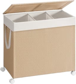 MAZAZU - Wasmand - 3 Compartimenten - 140L Inhoud - Beige en Wit - 66,5x37,5x65 — thumbnail 1