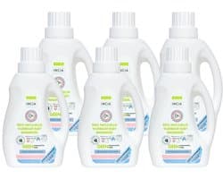 INCIA 100% Natuurlijke Vloeibaar Wasmiddel Jaarbox - 6x 750 ML - Parfumvrij - Geschikt voor Alle Was - Vegan - 150 Wasbeurten