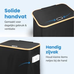 Wasmand 2 Vakken - 150L - Groot formaat - Met uitneembare Waszakken - Wasmand met Deksel - Sterk materiaal - Wassorteerder Zwart - Hanamura — thumbnail 5