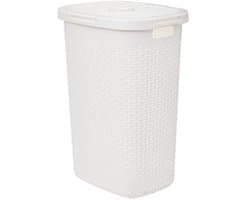 5Five Wasmand met deksel Rotan - wit - gevlochten kunststof - 60 liter - 45 x 35 x 66 cm