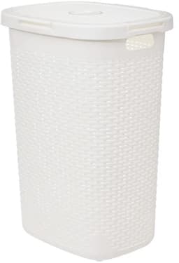 5Five Wasmand met deksel Rotan - wit - gevlochten kunststof - 60 liter - 45 x 35 x 66 cm — thumbnail 1