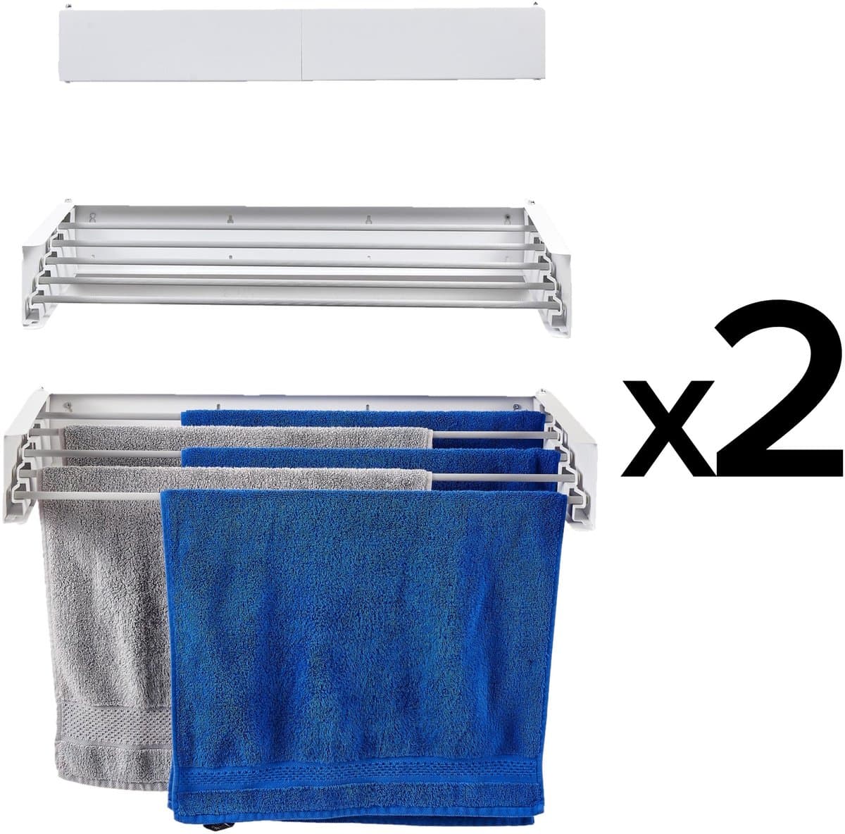 2x Foxydry Hide 71 cm Wit - Droogrek wandmontage - Intrekbare waslijn voor aan de muur - Kleur Wit - 71 x 35 x 13 cm — afbeelding 1
