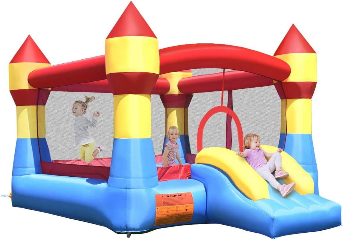 Kleurrijk Opblaasbaar Springkasteel met Glijbaan voor Kinderen - 370 x 280 x 220 cm — afbeelding 1