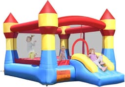 Kleurrijk Opblaasbaar Springkasteel met Glijbaan voor Kinderen - 370 x 280 x 220 cm — thumbnail 1
