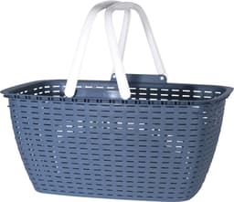 Wasmand met hengsels - 2x stuks - blauw/wit - 26 liter - L43 x B30 x H21 cm - boodschappenmand — thumbnail 2