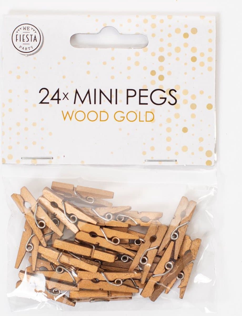 24 Mini houten knijpers Goud - Feest Thema Polaroid Foto Ophangen Klein Knijper — afbeelding 1