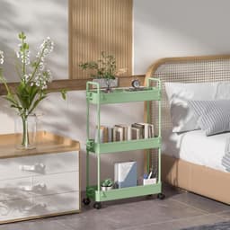 Opslag Trolley Cart Slide-out Slim Rolling Utility Cart - Opslag Rekken - Keuken Badkamer Wasruimte Slaapkamer - Kunststof Groen. Wasmachine rek — thumbnail 4