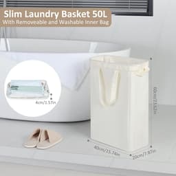 145L dubbele wasmand met deksel en verwijderbare waszakken - wit - grote capaciteit, opbergoplossing — thumbnail 4
