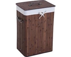 Killogood Smalle wasmand met deksel - 72L - met handgreep - verwijderbare waszak - voor wasruimte - slaapkamer - badkamer - donkerbruin