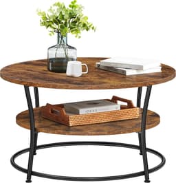 VASAGLE Salontafel rond, Woonkamertafel, Sofatafel met plank, 80 x 45 cm, Gemakkelijke montage, Metaal, Industrieel ontwerp, vintage bruin-zwart LCT80BX — thumbnail 1
