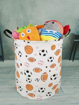 Ronde Basketbal Voetbal Wasmand Cadeau Opbergmand - Kledingopbergmand - Plankmand met Handvatten voor Kamerdecoratie (Bollen) — thumbnail 4