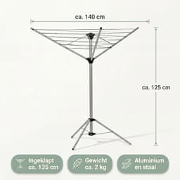 Cheqo® Droogrek Inklapbaar - Droogmolen Staand - Wasrek met Statief - Wasdroogrek Opvouwbaar - 3 Armen - Voor Camping - Voor Binnen en Buiten - Met Voet - Ruimtebesparend - Voor Balkon - Draaibaar - Mobiel - Droogparasol - Kledingdroger — thumbnail 5
