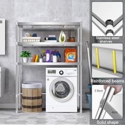 Wasdroger Opslag Plank - Stapelrek Badkamer - Wasruimte Ordenen - Verstelbare Roestvrij Staal - 60x50cm - Zilver — thumbnail 4