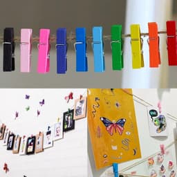 Houten Was Knijpers - Kleurrijke Clips - Knutselen en Decoratie - Met Jute Touw - 50 Stuks - Gemengde Kleuren — thumbnail 2