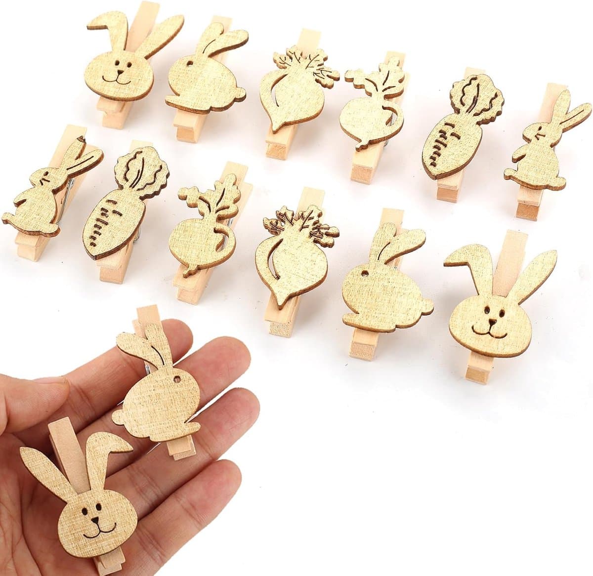 Mini Houten Knijpers - Decoratieve Knijpers - Huis Decoratie - Met Vrolijk Motief - 12 Stuks 5 cm - Natuurlijk Hout — afbeelding 1