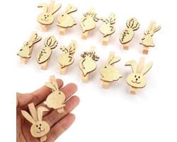 Mini Houten Knijpers - Decoratieve Knijpers - Huis Decoratie - Met Vrolijk Motief - 12 Stuks 5 cm - Natuurlijk Hout