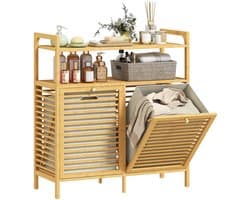 Roossentials Wasmand kast - Badkamer kast - - Wassorteerder - Wasmand meubel - Waszak - Met 2 Afneembare en Wasbare Kledingzakken - Bamboe