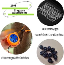 Uittrekbare waslijn - Waslijn - Campingwaslijn - Draagbare waslijn - 8 meter - Geen boren nodig - Waslijn voor buiten op reis en vakantie - Oranje — thumbnail 5
