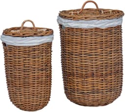 vidaXL - Wasmand - met - deksel - 2 - pcs - Natuurlijk - Bruin - Kubu - Rattan — thumbnail 1