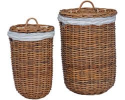 vidaXL - Wasmand - met - deksel - 2 - pcs - Natuurlijk - Bruin - Kubu - Rattan