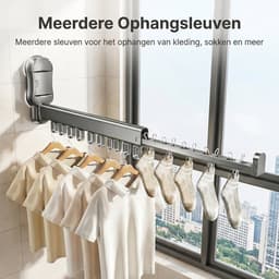 Wanddroogrek - Droogrek – Kledingrek – Wasrek – Inklapbaar – Hangdroogrek – Kledingroede & Kledingstang – Wasrek Muur- Donkergrijs — thumbnail 2