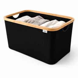 Vellano Opvouwbare Wasmand 45L – Zwart – Wasmand met Bamboe Rand – Inklapbare Wasbox met Handgrepen – Heupwasmand – Opbergmand — thumbnail 1