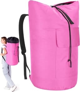 Grote Vuilwaszak XXL 115L met 2 Gevoerde Schouderbanden - Vouwbare Opbergzak voor Kleding, Duffle Bag en Rugzak (Roze) — thumbnail 1