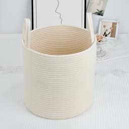 Beige katoenen touw opbergmand - geweven opbergmand - stijlvolle decoratieve mand voor in huis - met handvat - geschikt voor het opbergen van speelgoed, dekens, vuile was, kleine spullen en snacks (beige, groot formaat) — thumbnail 3