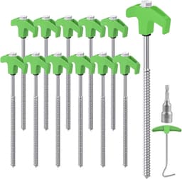Set 12 groen/zilveren stalen tentpinnen 25cm – inclusief boor en spijkertrekker, geschikt voor harde grasondergronden — thumbnail 1