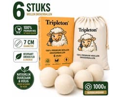 Tripleton® Wasdrogerballen - 6 Stuks – 100% Schapenwol – Drogerballen – Wasdrogerbollen – Dryer Balls