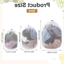 Set van 3 waszakken voor wasmachine, mesh wasnetten met trekkoord, beschermt kleding tegen vervorming en vouwen, maten 30 x 40, 40 x 50 en 50 x 60 cm — thumbnail 4