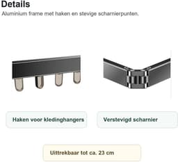 Wanddroogrek - zwart - inklapbaar - 18 haken - 126 cm — thumbnail 3