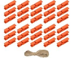 Houten Wasknijpers - Kleine Klemmen - Foto's Ophangen - Natuurlijk Hout - 3.5 cm - Oranje