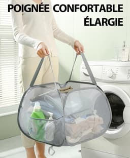 Opvouwbare wasmand, pop-up wasmanden, waszak, wasmand voor vuile was met handvat voor badkamer, slaapkamer, wasruimte, kinderkamer en op reis, grijs — thumbnail 4