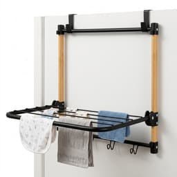 Govic® Droogrek Hangend Bamboe - zwart - wasrek inklapbaar - Wanddroogrek - Ophangbaar droogrek - droogrek deur - hangdroogrek — thumbnail 4