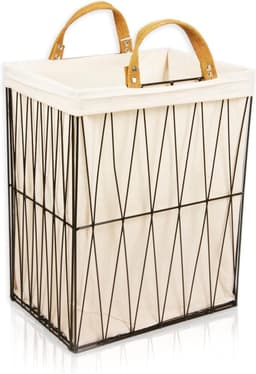 Wasmand Metaal - Opvouwbare Box - Kleding Opbergen - Uitneembare Inzet - 35x25x45.5 cm - Zwart — thumbnail 1