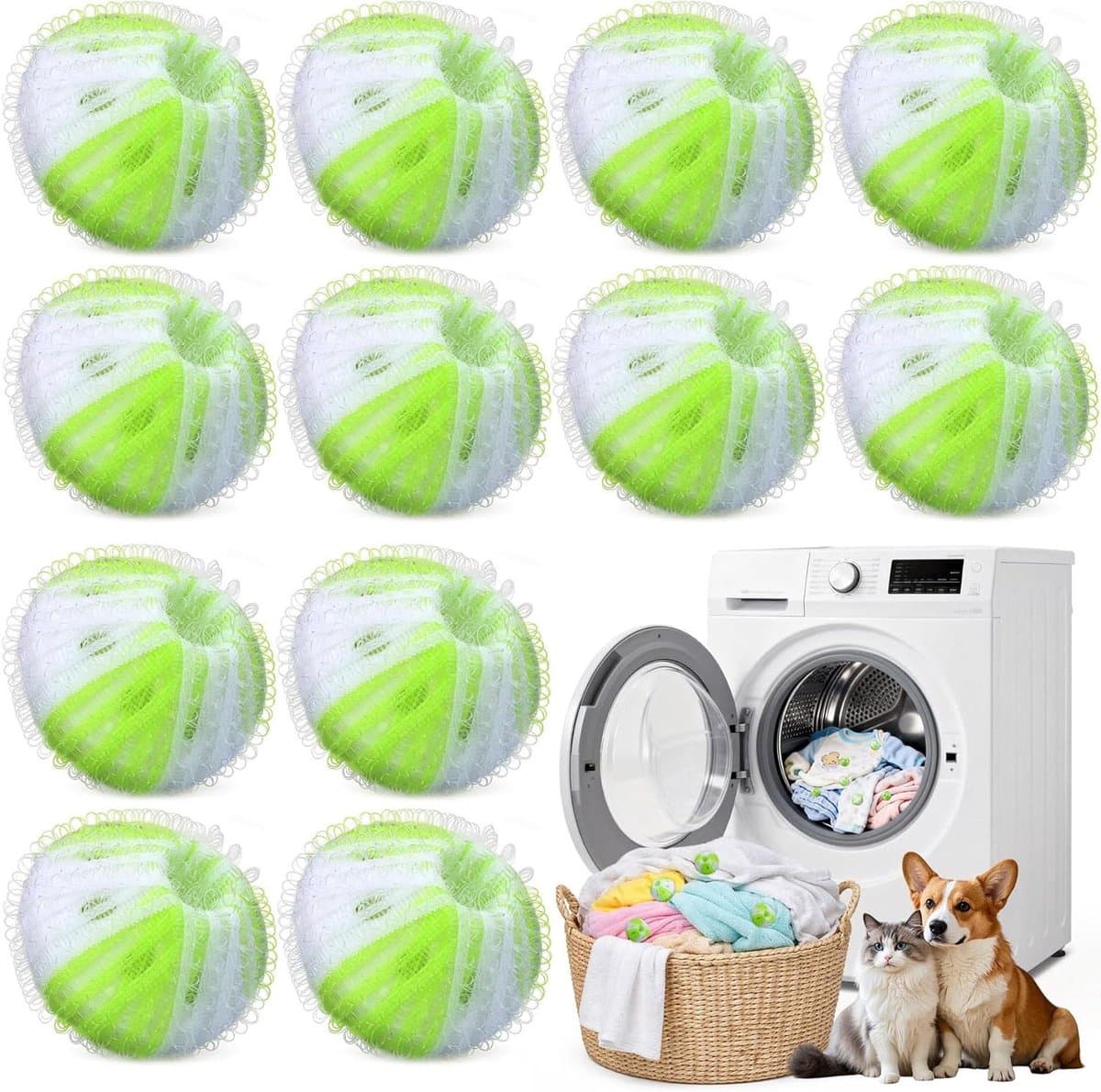 Haarverwijderaar Wasmachine - Pluisballen Set - Dierenhaar Vangen - Herbruikbaar Nylon Materiaal - 12 Stuks - Groen — afbeelding 1