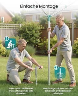 SONGMICS Kleding Luchtbeker In Hoogte Verstelbaar Aluminium Legering Buiten Kleding Luchtbekit met Grond Anker Beschermhoes Wasknijpers Zilver Groen 50m Waslijn 5 Ladingen LLR301E01V1 — thumbnail 2