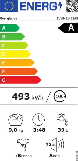 Everglades EVWM91422AG - Wasmachine 9KG - Titanium Gray - Energieklasse A-20% - Stoomfunctie - 15 Programma's - 5 Jaar Garantie — thumbnail 2