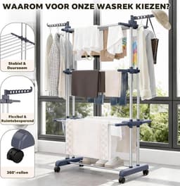 HEZIVO® Droogtoren met Wieltjes - Wasrek Staand - Inklapbaar Droogrek - 4-Laags - RVS - Grijs — thumbnail 4